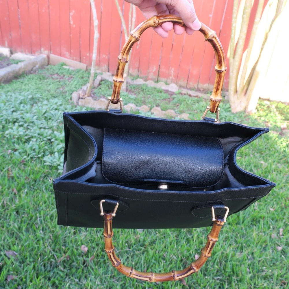 🔥 Vintage Gucci Diana Bamboo Top Handle Bag Black Leather | Classic 90s Gucci - Picture 8 of 13